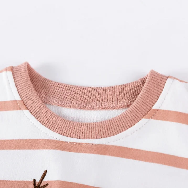HILEELANG Toddler Girl Christmas Sweatshirt and Leggings Set (Age:2-7Y) – Long SleevePink Stripe XMAS Pullover and Pinink Pants, Fall Winter for Kids