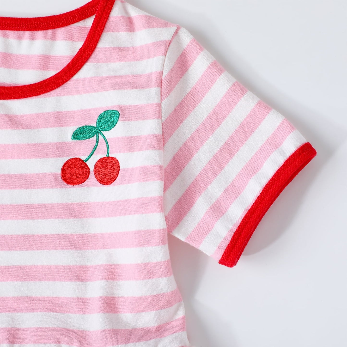HILEELANG 2-8 Toddler Girls Pink White Stripe Cherry Summer Play Dress