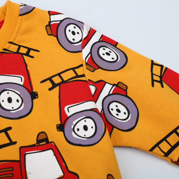 HILEELANG Toddler Boy Long Sleeve Sweatshirts Yellow Vehicles Printed Crewneck Pullover Cotton Top Sweater Shirts