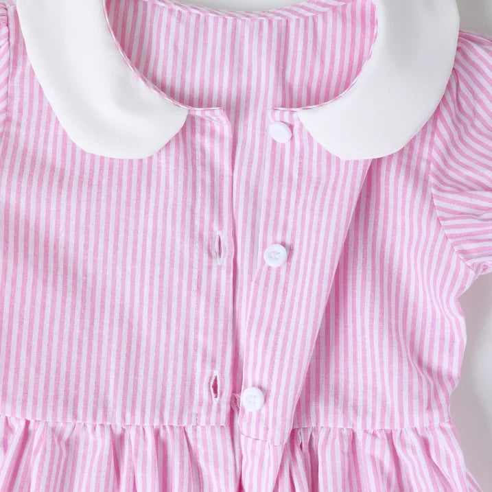 HILEELANG 2-7T Toddler/Little Girls Pink White Stripe 100% Cotton Dress