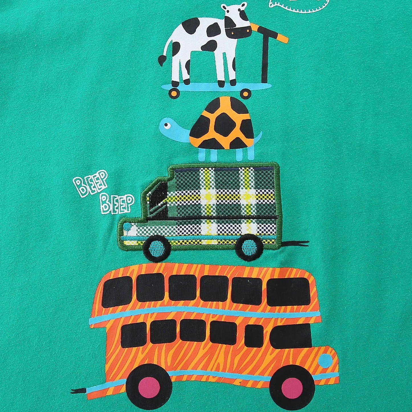 HILEELANG Toddler Boy Summer Short Clothes Sets Outfits Easter Cotton Green Bus Tee Shirts Shorts Playwear 3T
