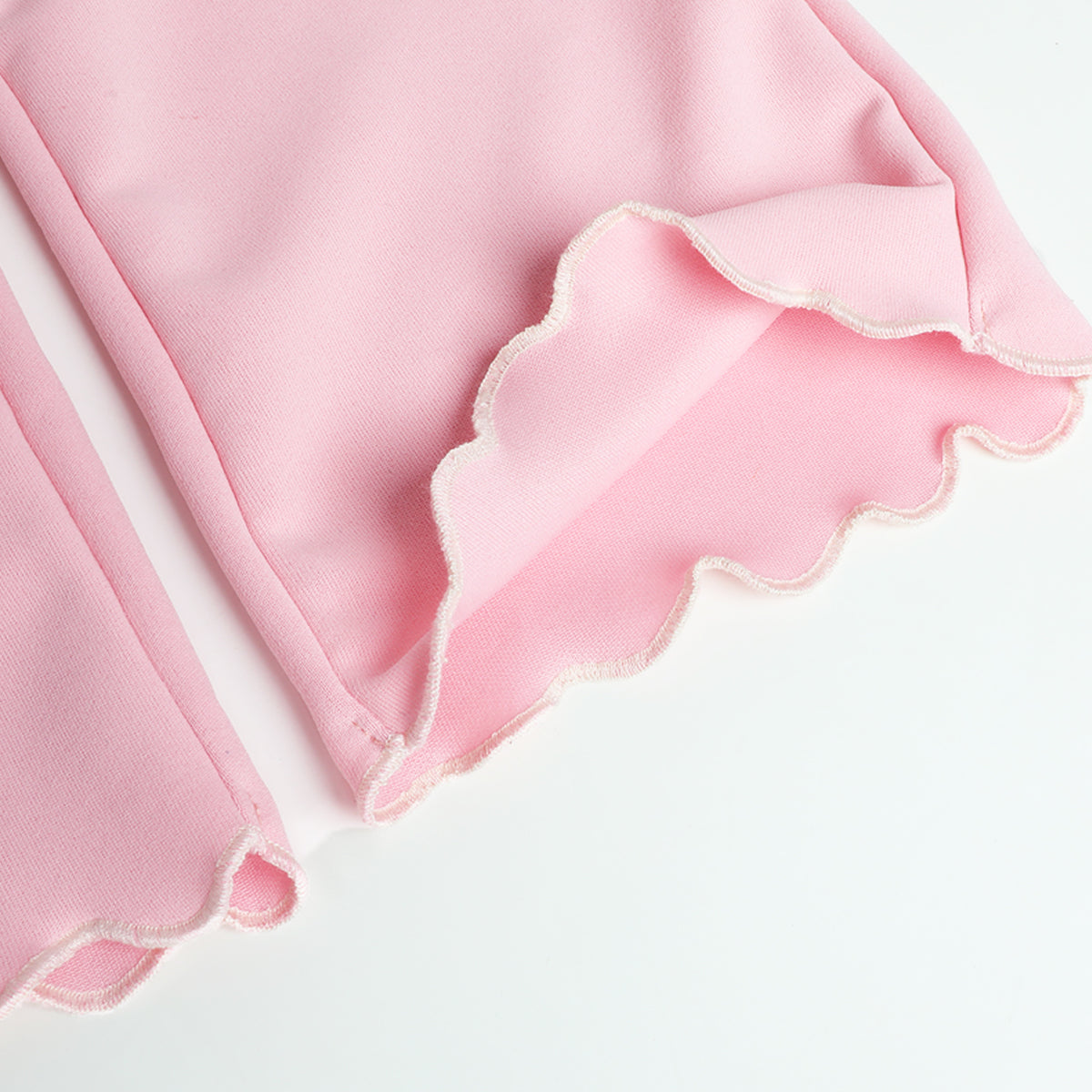 HILEELANG Girls 2-Piece Outfit Set, Bow Embroidered Sweatshirt and Flare Pants with Scalloped Trim, Pink, Ages 3Y