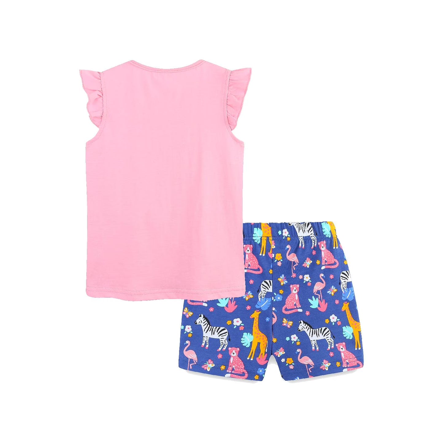 HILEELANG Toddler Girl Summer Short Clothes Sets Outfits Cotton Pink Lion Tee Shirts Shorts Playwear