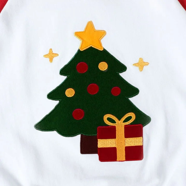 HILEELANG Kids Christmas Sweatshirt, Cotton Pullover Top with Christmas Tree Appliqué, Unisex Holiday Long Sleeve Shirt for Toddler Boys Girls