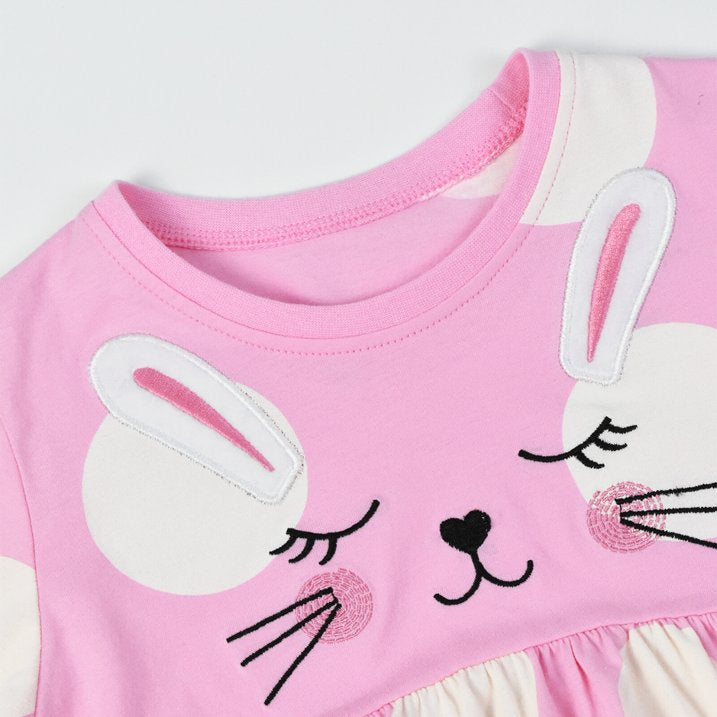HILEELANG Toddler Little Girls 2 Pack Bunny Print Dresses, Short Sleeve Casual Summer Play Dress Set