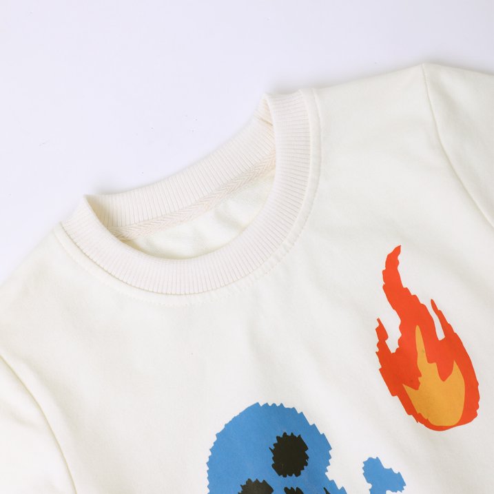 HILEELANG Toddler(18M-7T) Halloween Sweatshirt – 100% Cotton Pullover with Skeleton BOO Print, White Fall Crewneck for Boys Girls