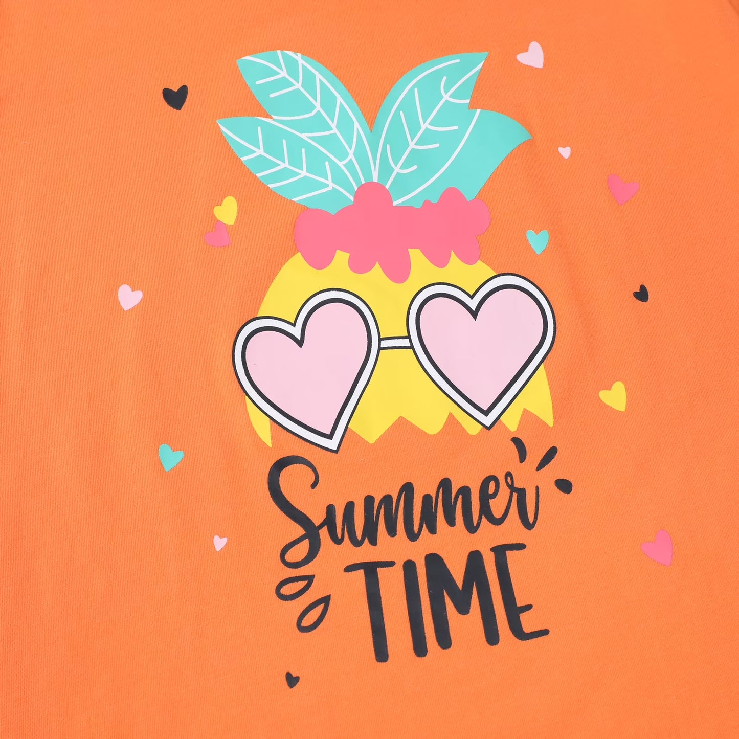 HILEELANG Little Girl Short Sleeve Tees Summer Pink Orange Green Heart Cotton Tops Shirts 3 Packs