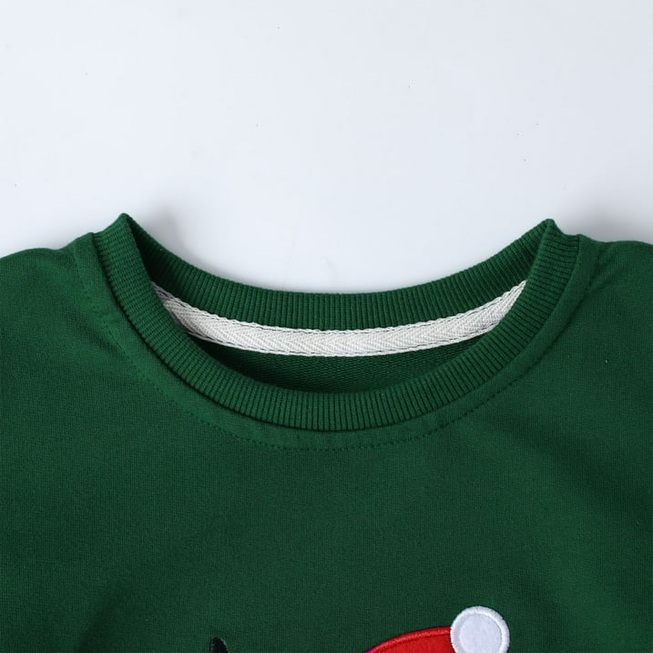 HILEELANG Kids Christmas Sweatshirt, Cotton Pullover Top with Reindeer Appliqué, Unisex Holiday Long Sleeve Shirt for Toddler Boys Girls