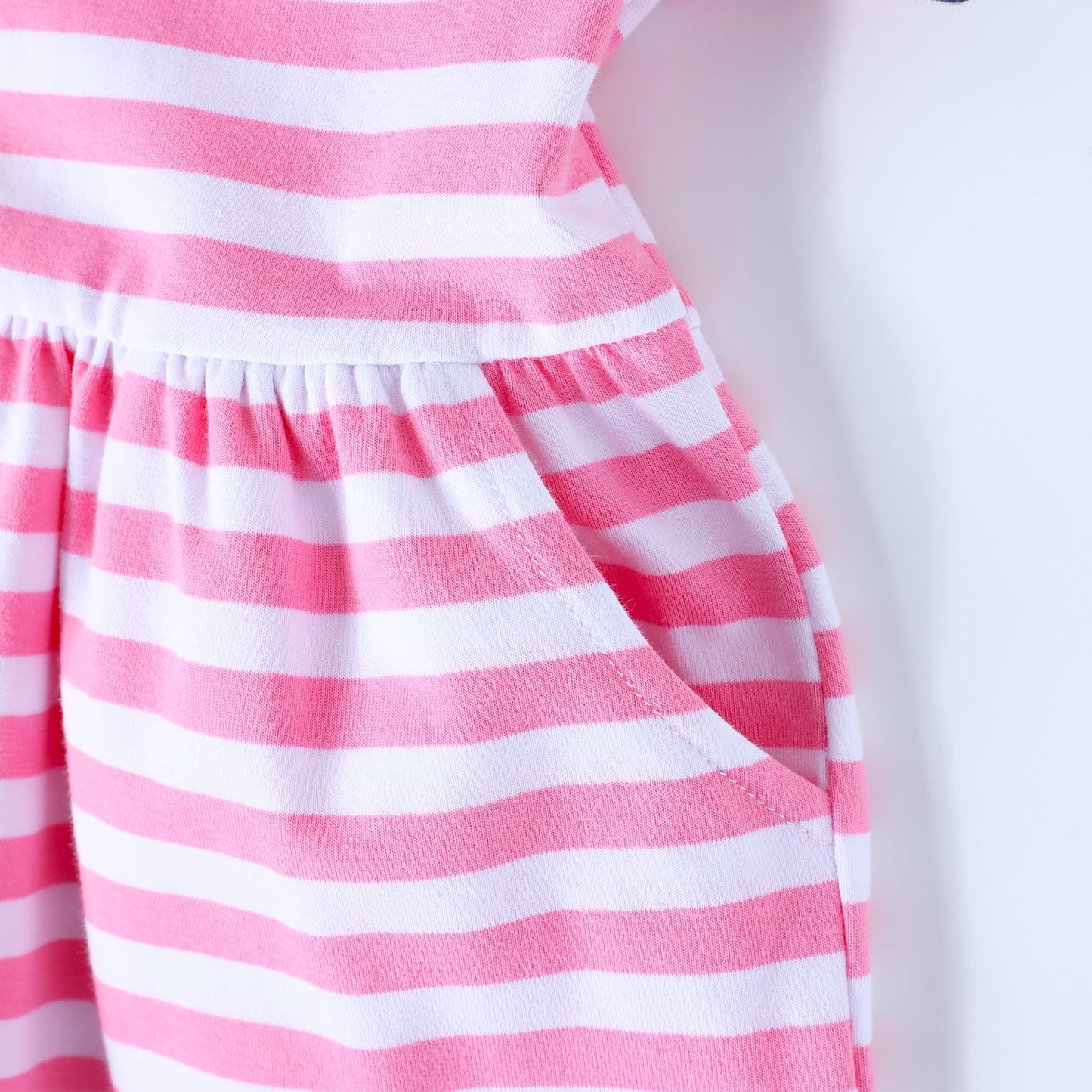 HILEELANG 2-8 Toddler Girls Pink White Stripe Bunny Summer Play Dress