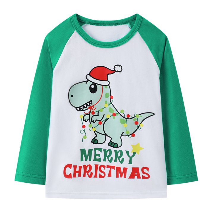 HILEELANG Toddler Boys' Long Sleeve Tee Shirts Cotton Crewneck Red Green Christmas Dinosaur Graphic Tops T-Shirts 3 Packs