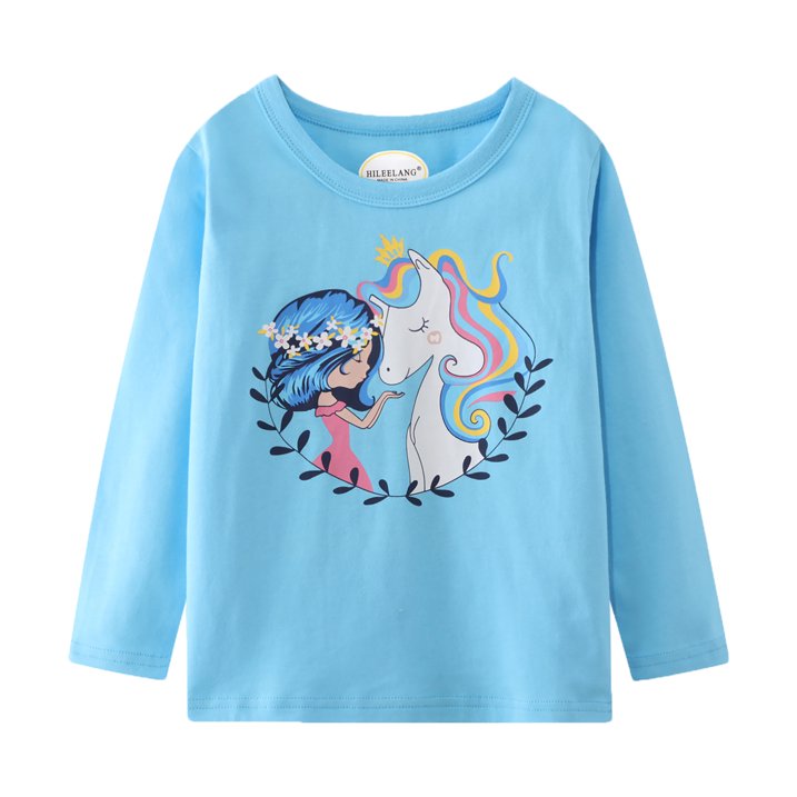 Toddler Girl Long Sleeve Shirts Cotton Casual Crewneck Purple Buttfly Jersey Bunny Unicorn Tunic T-Shirts 3 Packs