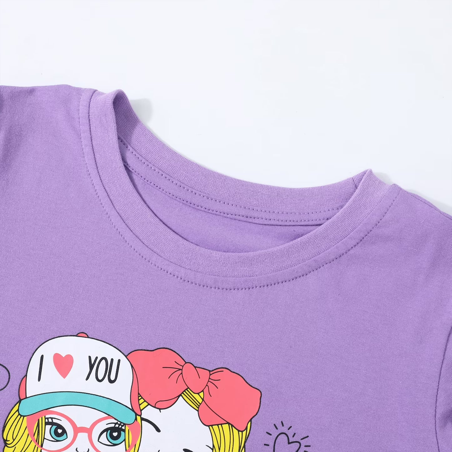 HILEELANG Little Girl Short Sleeve Tees Summer Pink White Green Flowers Cotton Tops Shirts 3 Packs