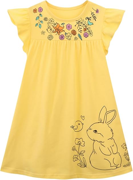 HILEELANG Girls Cotton Tiered Dress Flutter Ruffle Sleeve Summer Swing Sundress Birthday Party Casual Outfit Colorblock