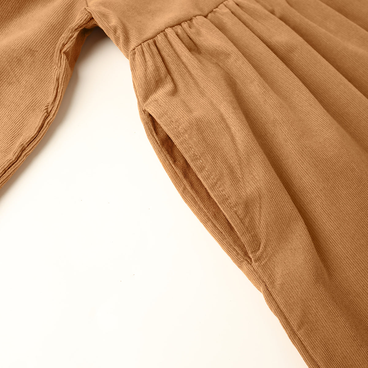 HILEELANG Toddler Brown Wavy Collar Corduroy Dress, Single Piece