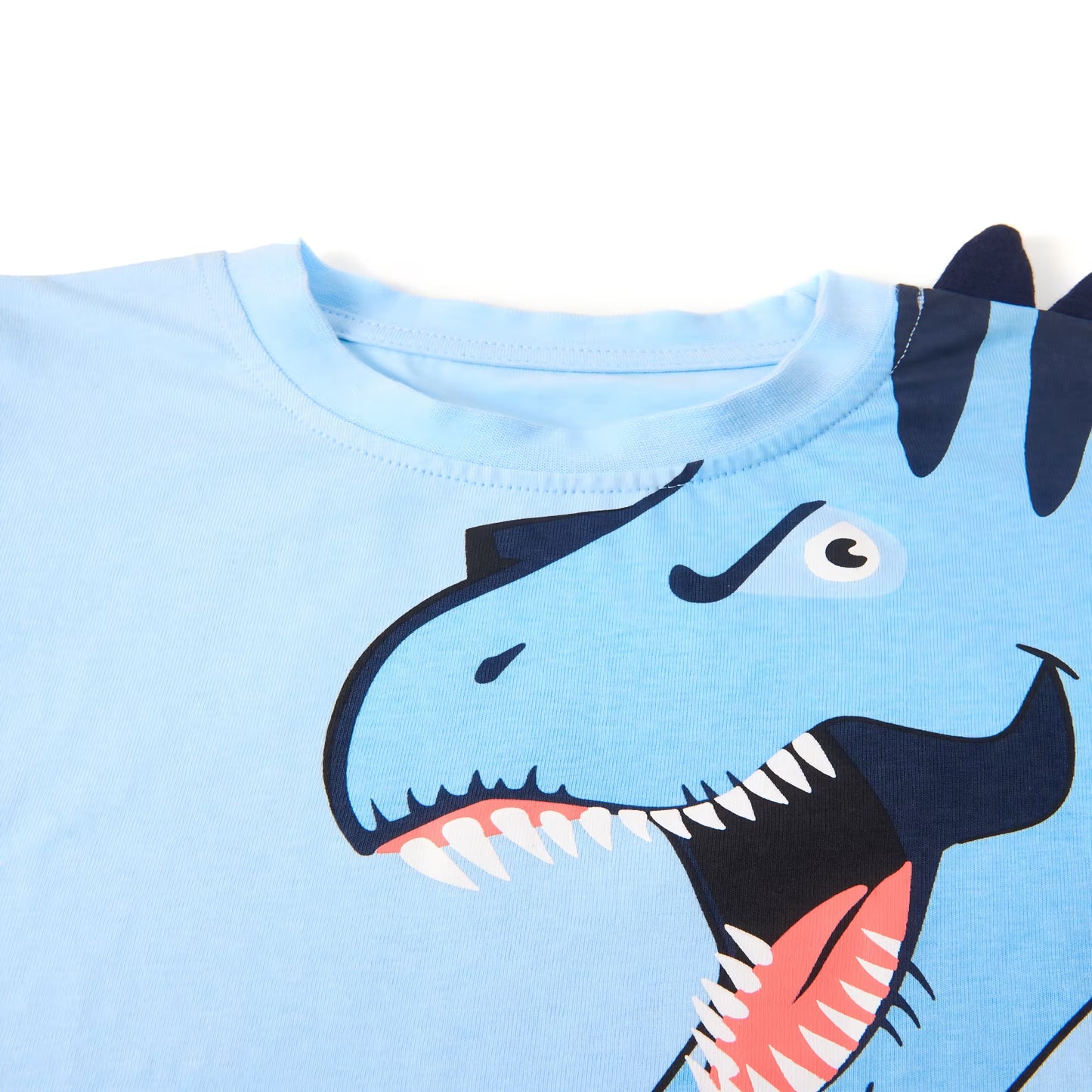 HILEELANG Toddler Dino Themed Cotton Short Sets - Blue Dinosaur Tee with Plaid Shorts for 18M-8Years