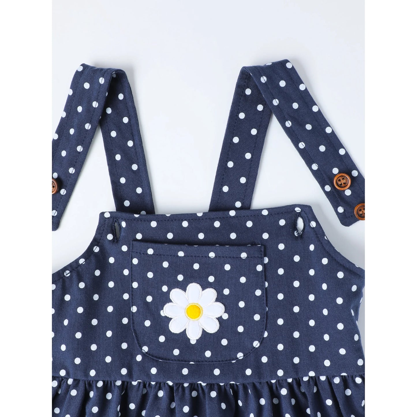 HILEELANG 2-8T Toddler/Little Girls Navy White Polka Dot Daisy 100% Cotton Dress