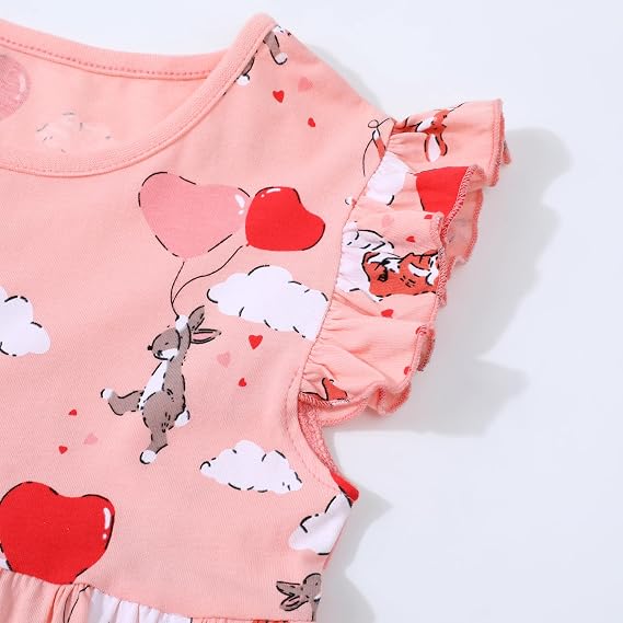 HILEELANG Girls Cotton Tiered Dress Flutter Ruffle Sleeve Summer Swing Sundress Birthday Party Casual Outfit Colorblock