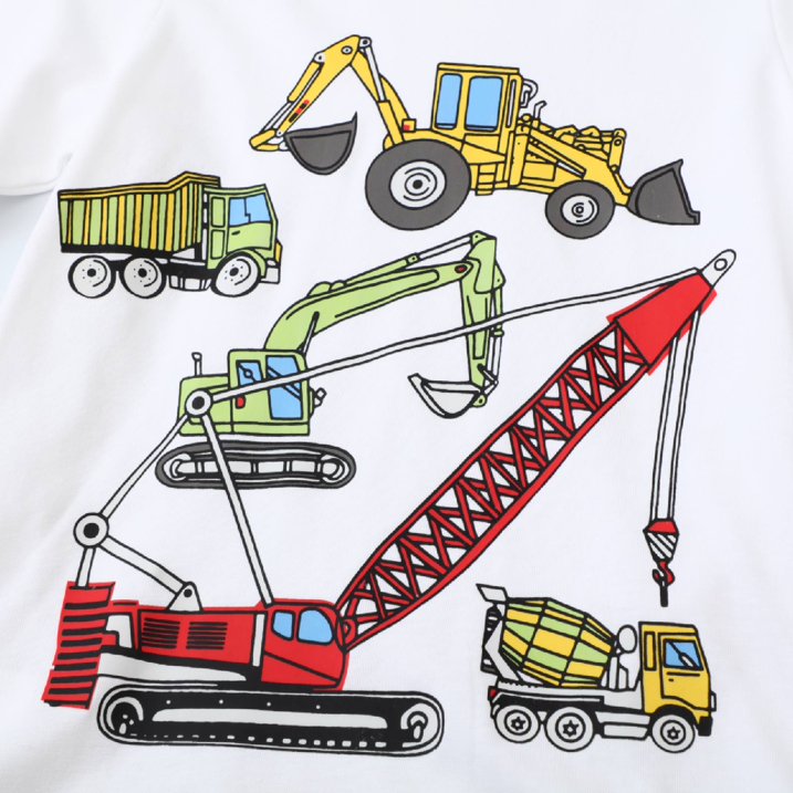 HILEELANG Toddler Boys' Long Sleeve Tee Shirt Christmas Cotton Casual Crewneck Excavator Graphic Tops T-Shirts Yellow Gray White 3 Packs