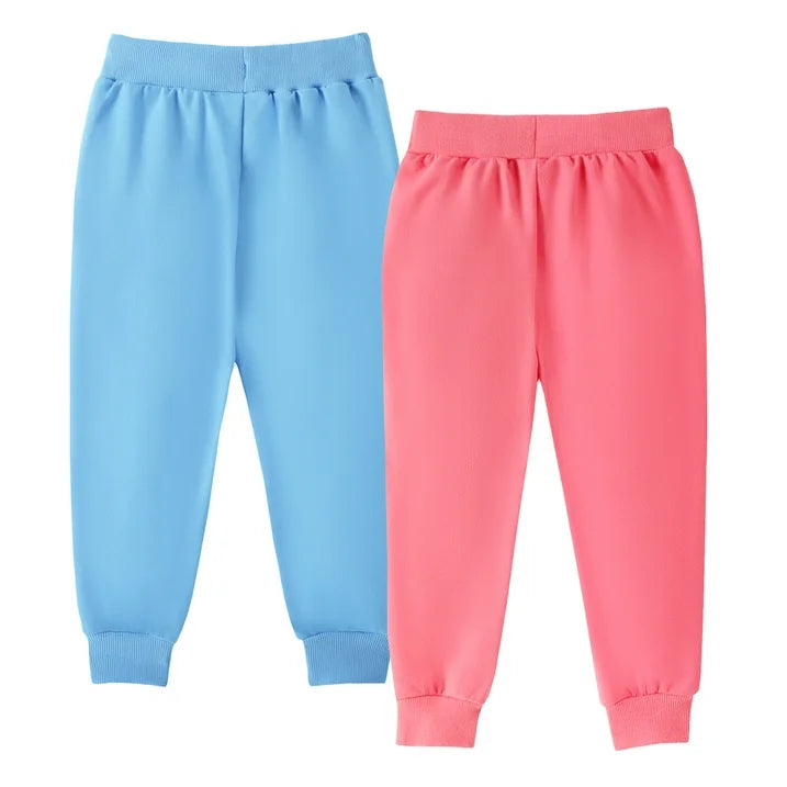 ILEELANG Toddler Girls(Age:12M-7Y) Cotton Joggers Sweatpants Floral Embroidery Drawstring Waist and Pockets-Pink Blue Casual Athletic Pants for Kids