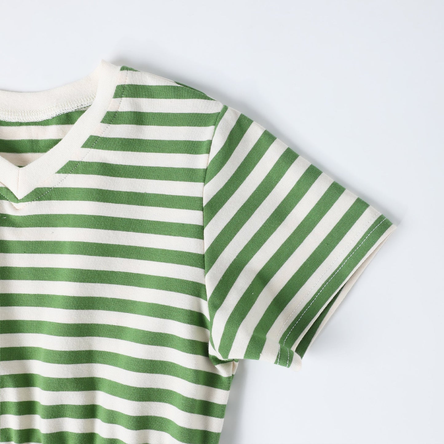 HILEELANG 4–13 Little/Big Girls Green White Stripe V-Neck Short Sleeve Dress with Waist Tie