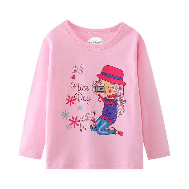 Toddler Girl Long Sleeve Shirts Ruffle Blue Rainbow Cotton Casual Crewneck Jersey Tunic T-Shirts 3 Packs