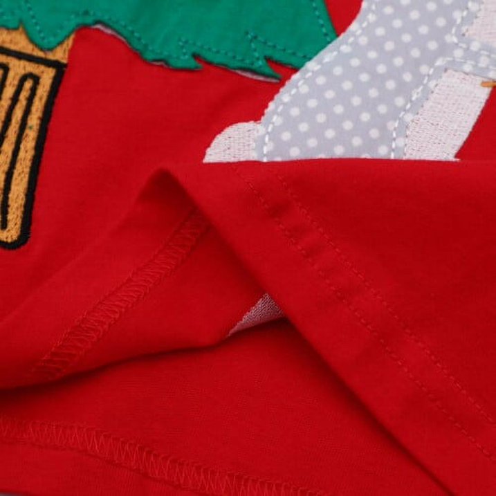 HILEELANG Toddler Girl Christmas Dress Long Sleeve Cotton Casaul Red Christmas Tree Applique Playwear Jersey Party Dresses