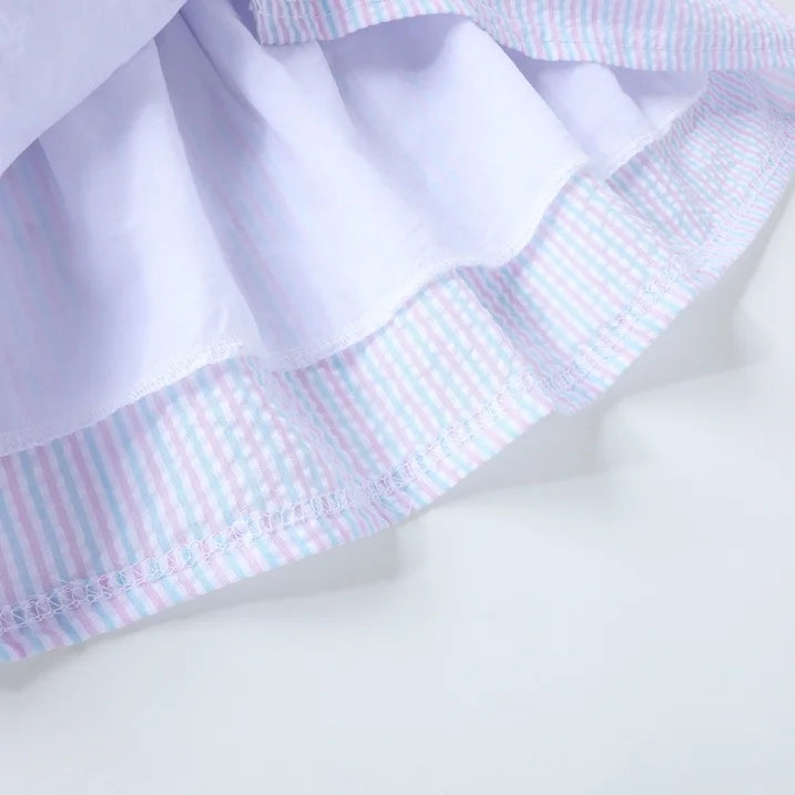 HILEELANG 2-7T Toddler/Little Girls Pastel Blue Pink Lavender Stripe 100% Cotton Dress