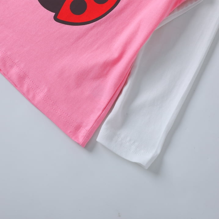 HILEELANG Toddler Girls Long Sleeve Raglan T Shirts 3 Pack – Pink Purple Butterfly, Pink White Ladybug, Pink Mint Bee – 100% Cotton Graphic Tops for Kids