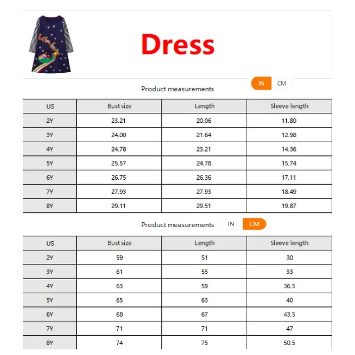 HILEELANG Toddler Girl Christmas Dress Navy Blue Santa Claus Christmas Elk Sleigh Snowflakes Cotton Casual Long Sleeve Dresses