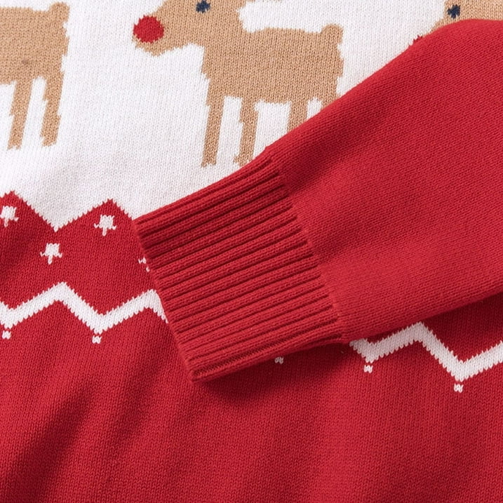 HILEELANG Toddler Boy Girl Sweater Christmas Knit Pullover Crewneck Offer White Red Christmas Elk Deer Sweatshirts Holiday Sweater
