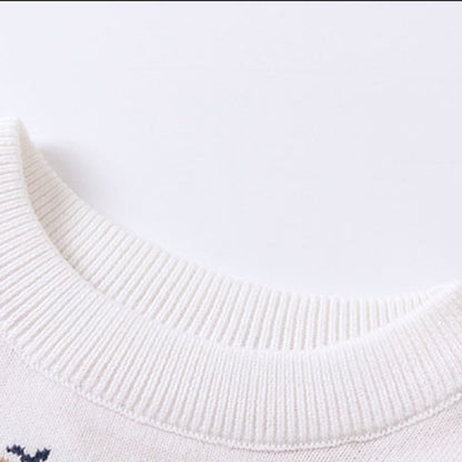 HILEELANG Toddler Boy Girl Sweater Christmas Knit Pullover Crewneck Offer White Blue Christmas Elk Deer Sweatshirts Holiday Sweater