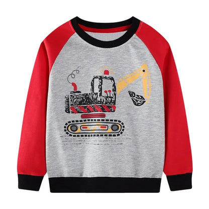HILEELANG Toddler Boy(2-7Y) Raglan Sleeve Sweatshirt with Excavator Print – Cute Construction Pullover Top for Fall