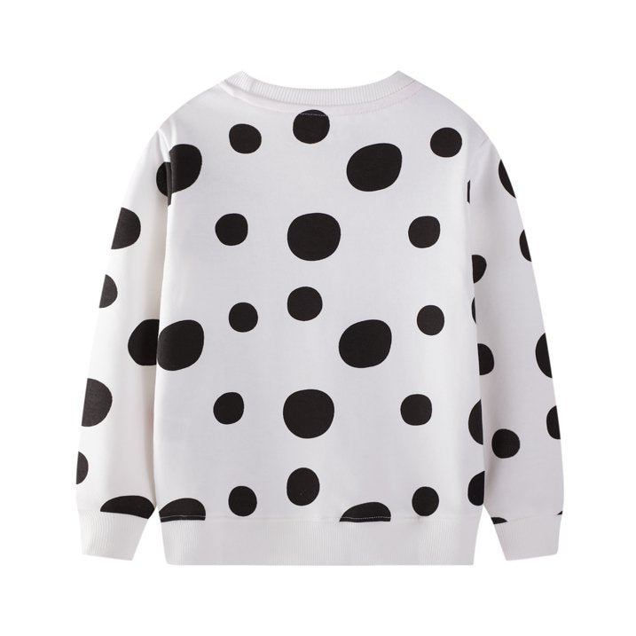 HILEELANG Toddler Girls(2-7Y) White Sweatshirt Cotton Casual Dot Bee Long Sleeve Pullover Top