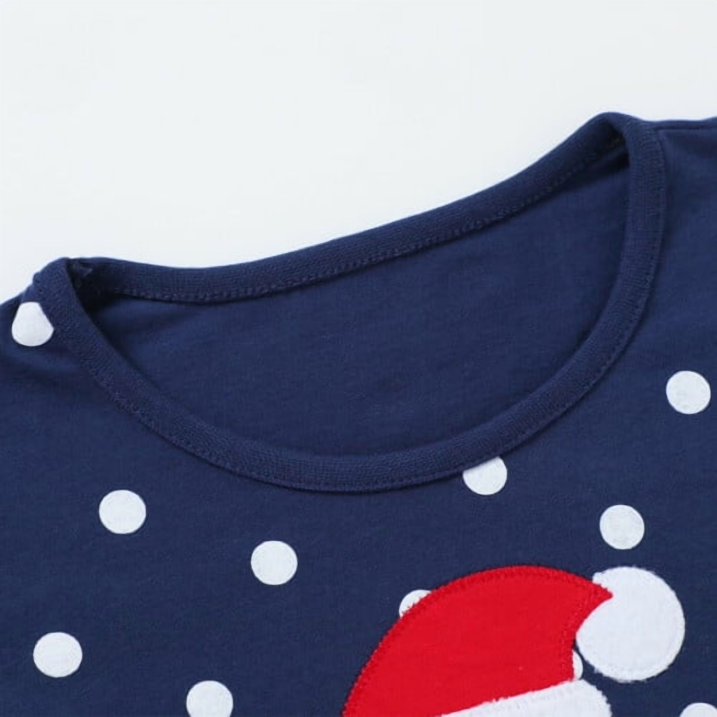 HILEELANG Toddler Girls Long Puff Sleeve Navy Dot Christmas Tulle Dress Cotton Casual Red Xms Man Applique Jersey Shirt Playwear Dresses