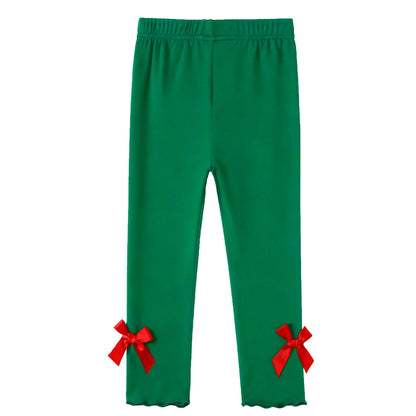 HILEELANG Toddler Girls Christmas Pants Set Light Red Elk Sweatshirt And Green Leggings Winter Playwear Outfits Clothing Sets