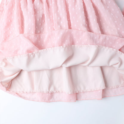 HILEELANG Girls Pink Swiss Dot Puff Sleeve Polyester Dress 4-5Y Little Girls
