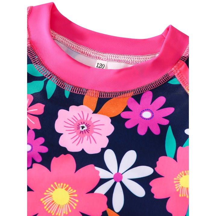 HILEELANG 3-9T Toddler/Little Girls Navy Pink Floral Rashguard Swimsuit