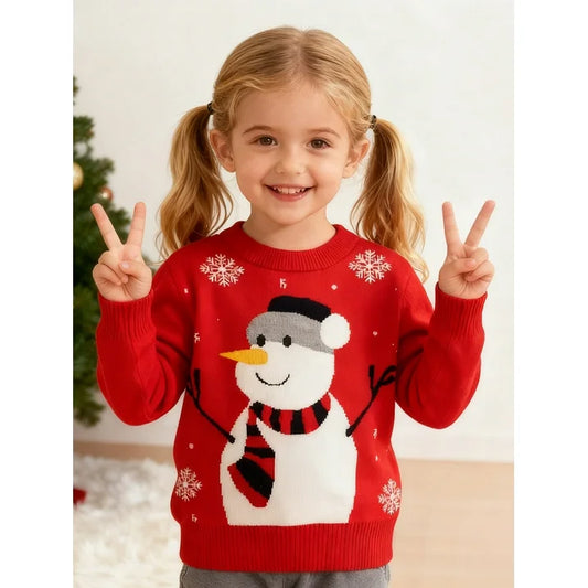 HILEELANG Toddler Boy Girl Christmas Sweater Knite Pullover Xmas Red Snowman Sweatshirts Tops