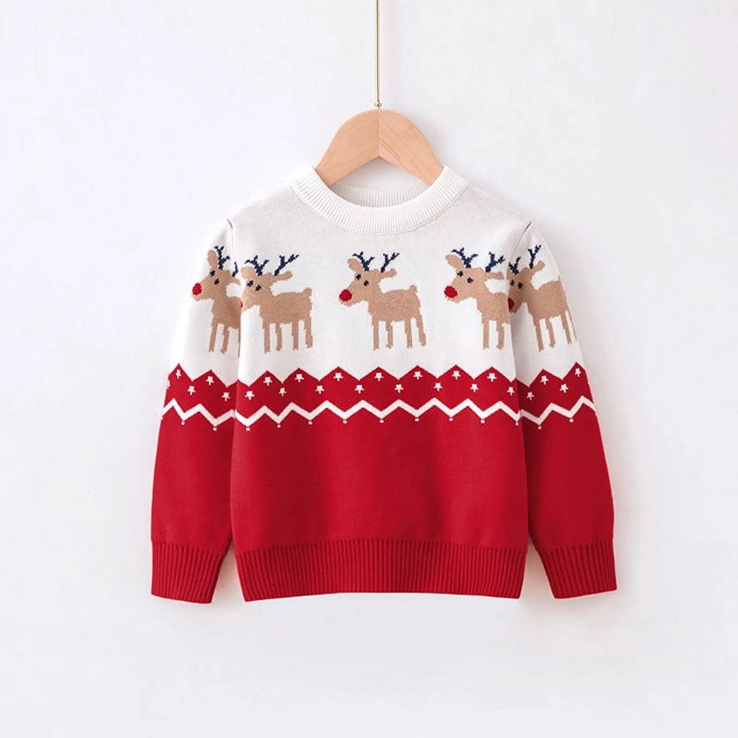 HILEELANG Toddler Boy Girl Sweater Christmas Knit Pullover Crewneck Offer White Red Christmas Elk Deer Sweatshirts Holiday Sweater