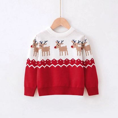 HILEELANG Toddler Boy Girl Sweater Christmas Knit Pullover Crewneck Offer White Red Christmas Elk Deer Sweatshirts Holiday Sweater