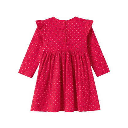 HILEELANG Girls’ Christmas Dress Long Sleeve Holiday Outfit with Reindeer Print, Red Ruffle Party Dress for Toddlers & Little Girls