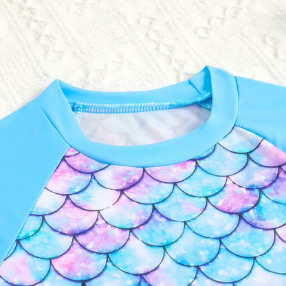 HILEELANG 3-8T Toddler/Little Girls Light Blue Ocean Mermaid Scales Rashguard Swimsuit