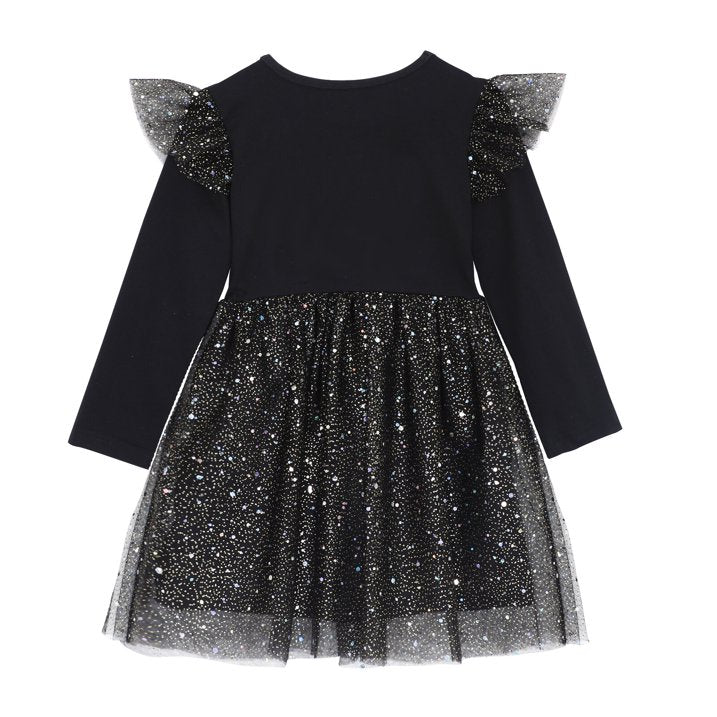 HILEELANG Toddler Girls Halloween Dress 2–7Y, Long Sleeve Pumpkin Ghost Black Cat Print Tulle Skirt with Witch Hat