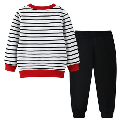 HILEELANG Toddler Girls (2-7Y) Pants Set Stripe Santa Claus Sweatshirt Joggers Sweatsuit Winter Playwear Outfits Clothing Sets 2pc