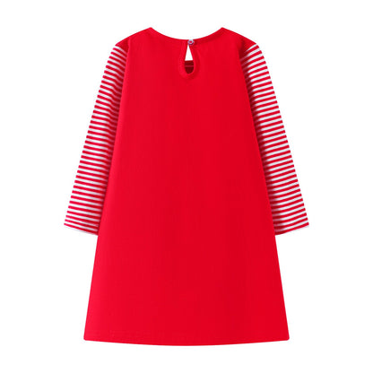 HILEELANG Toddler Girls Long Sleeve Christmas Dress Cotton Casual Red Strip Unicorn Applique Jersey Shirt Playwear Dresses