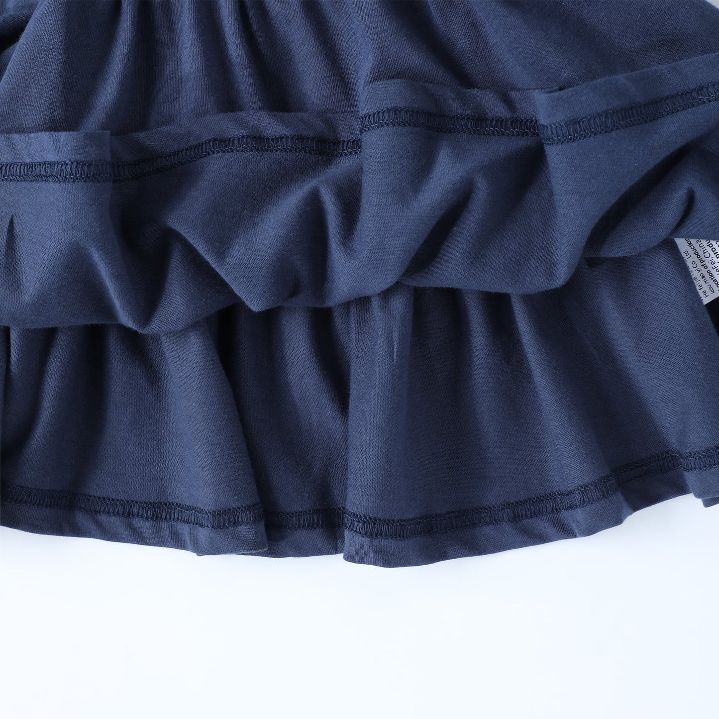HILEELANG Toddler Girls 2-8T 100% Cotton Tiered Dress Solid Navy Short Sleeve Casual Dress