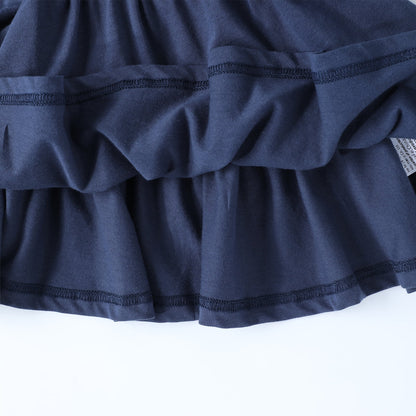 HILEELANG Toddler Girls 2-8T 100% Cotton Tiered Dress Solid Navy Short Sleeve Casual Dress