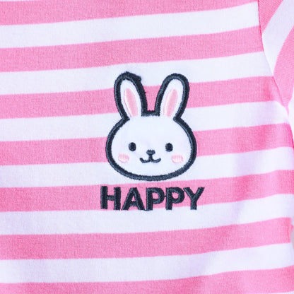 HILEELANG 2-8 Toddler Girls Pink White Stripe Bunny Summer Play Dress
