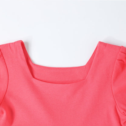 HILEELANG Toddler Girls 2-8T 100% Cotton Colorblock Tiered Dress Pink Colorblock Short Sleeve Casual Dress