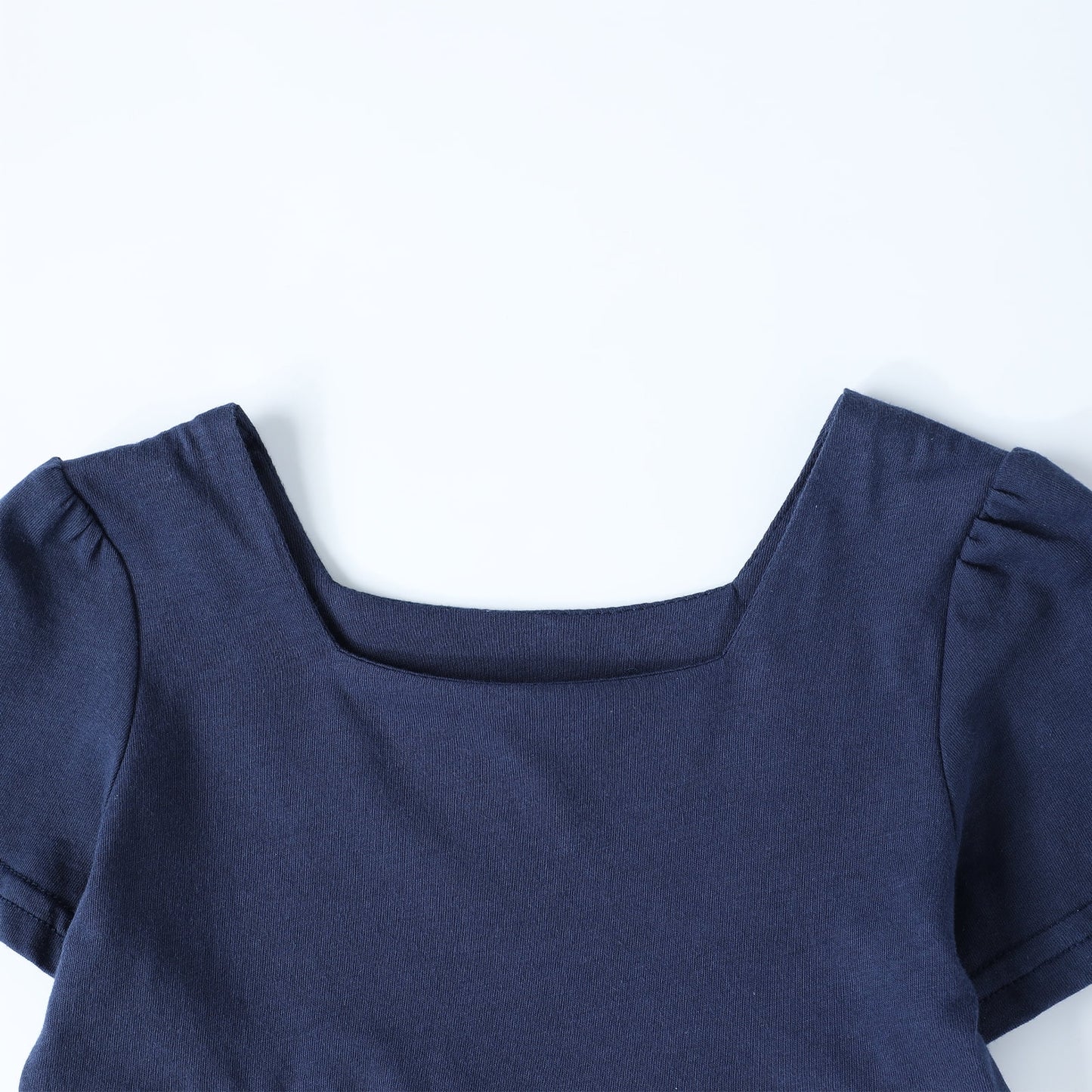 HILEELANG Toddler Girls 2-8T 100% Cotton Tiered Dress Solid Navy Short Sleeve Casual Dress